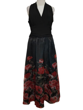 Ignite Evenings NY Black Red Floral Halter Maxi Formal Gown Evening Dress 12
